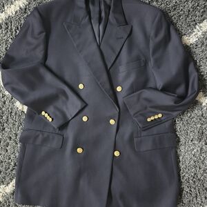 Brooks Brothers Loro Piana Navy Wool Gold Button Double Breasted Blazer 46R USA